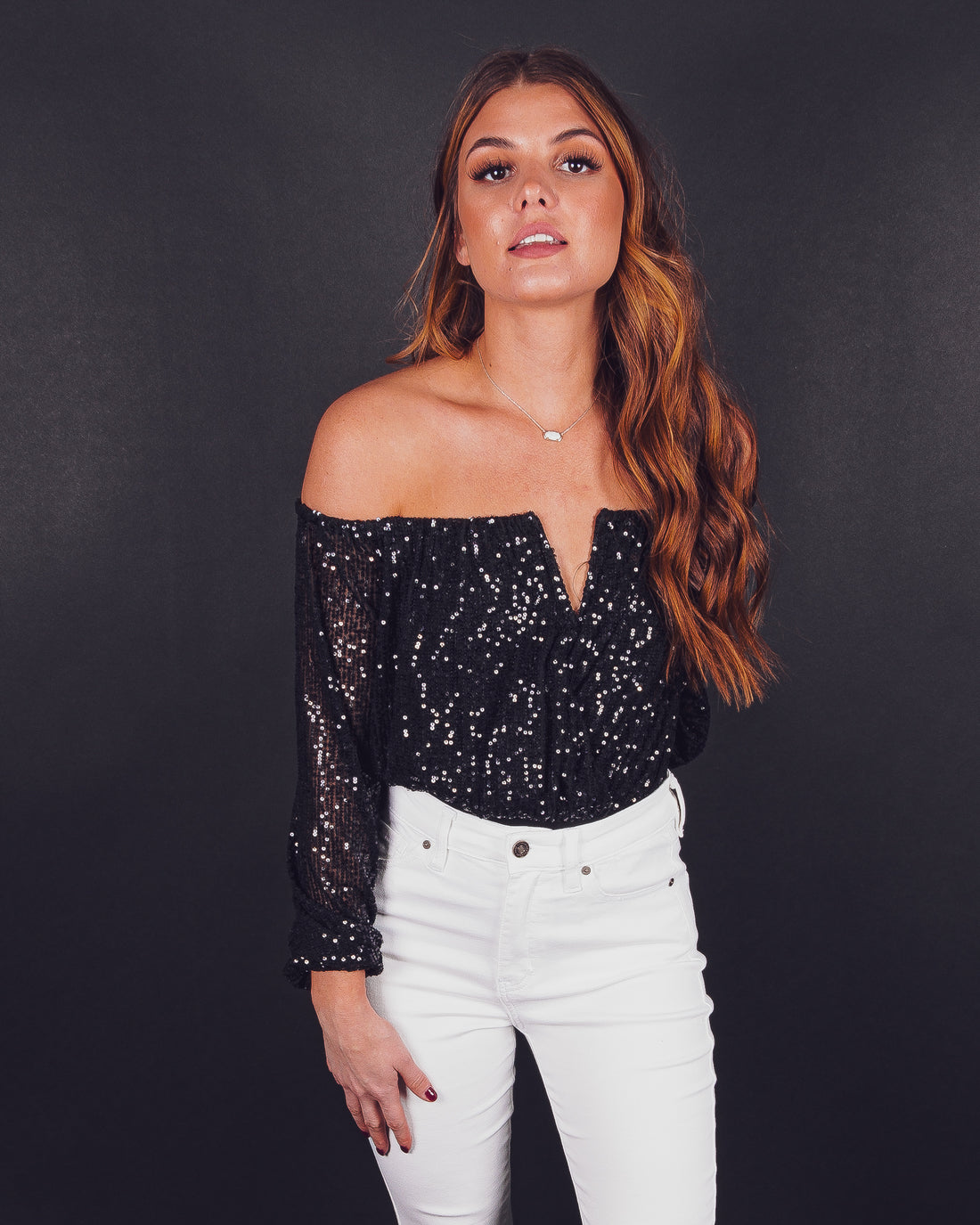 The Party Goes On Off The Shoulder Sequins Bodysuit