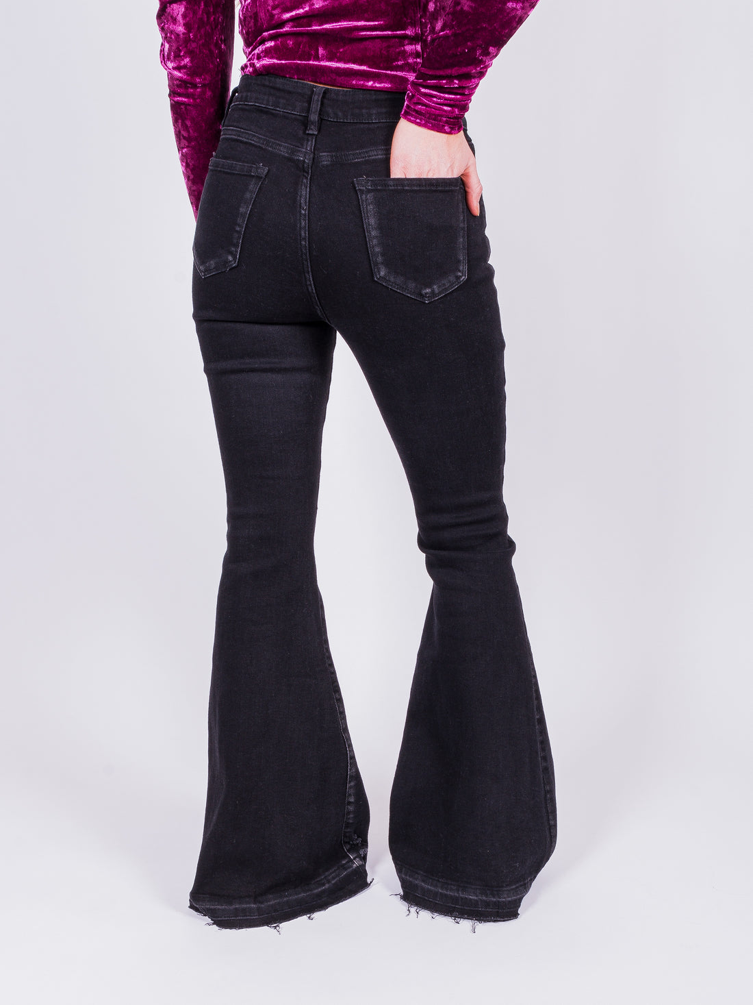 Let's Meet High Waisted Frayed Flare Denim