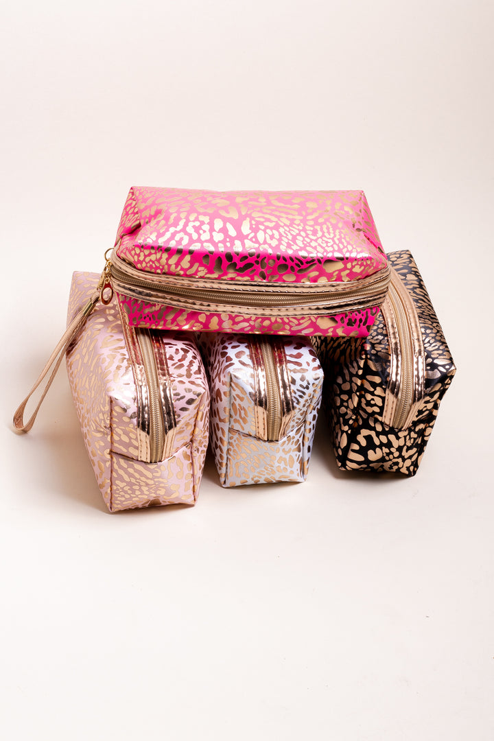 Lucky you Print Metallic Cosmetic Bag (Hot Pink) - Truelynn Clothing Company