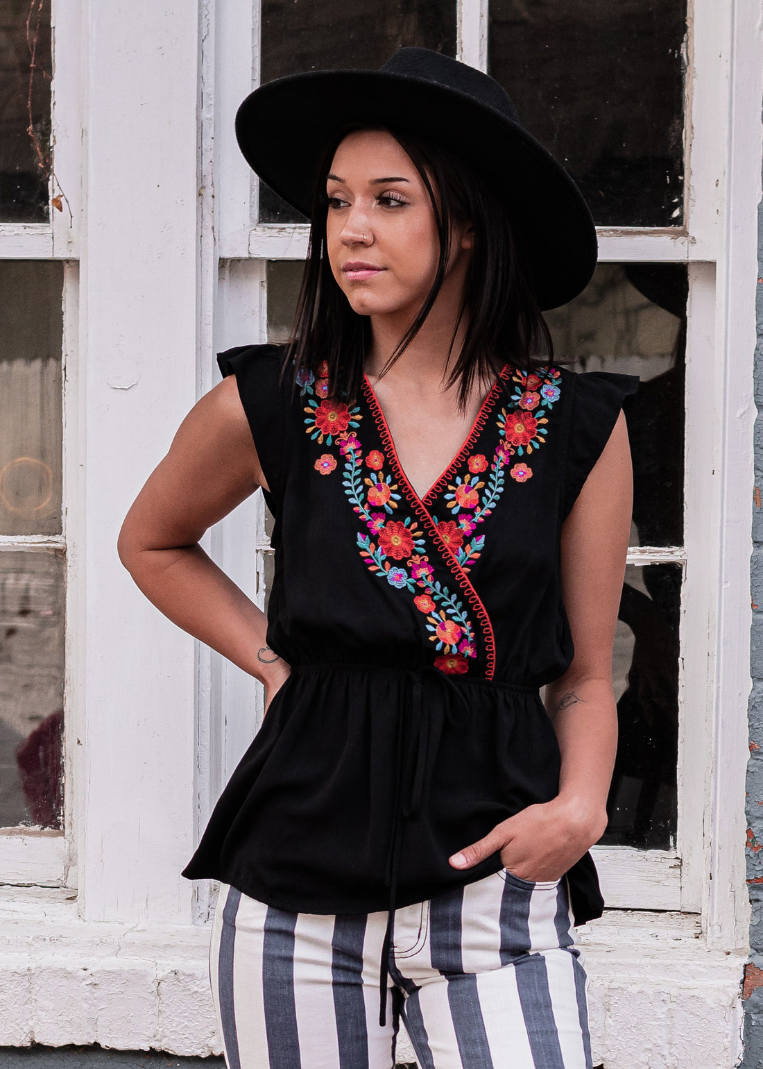 Cabana Bound Embroidered Peplum Top - Truelynn Clothing Company