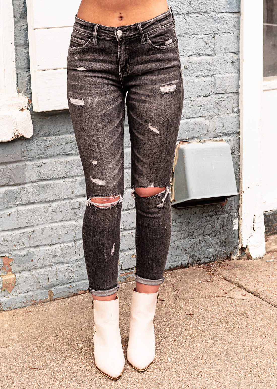 Amber Vervet Mid Rise Skinny Distressed Denims - Truelynn Clothing Company