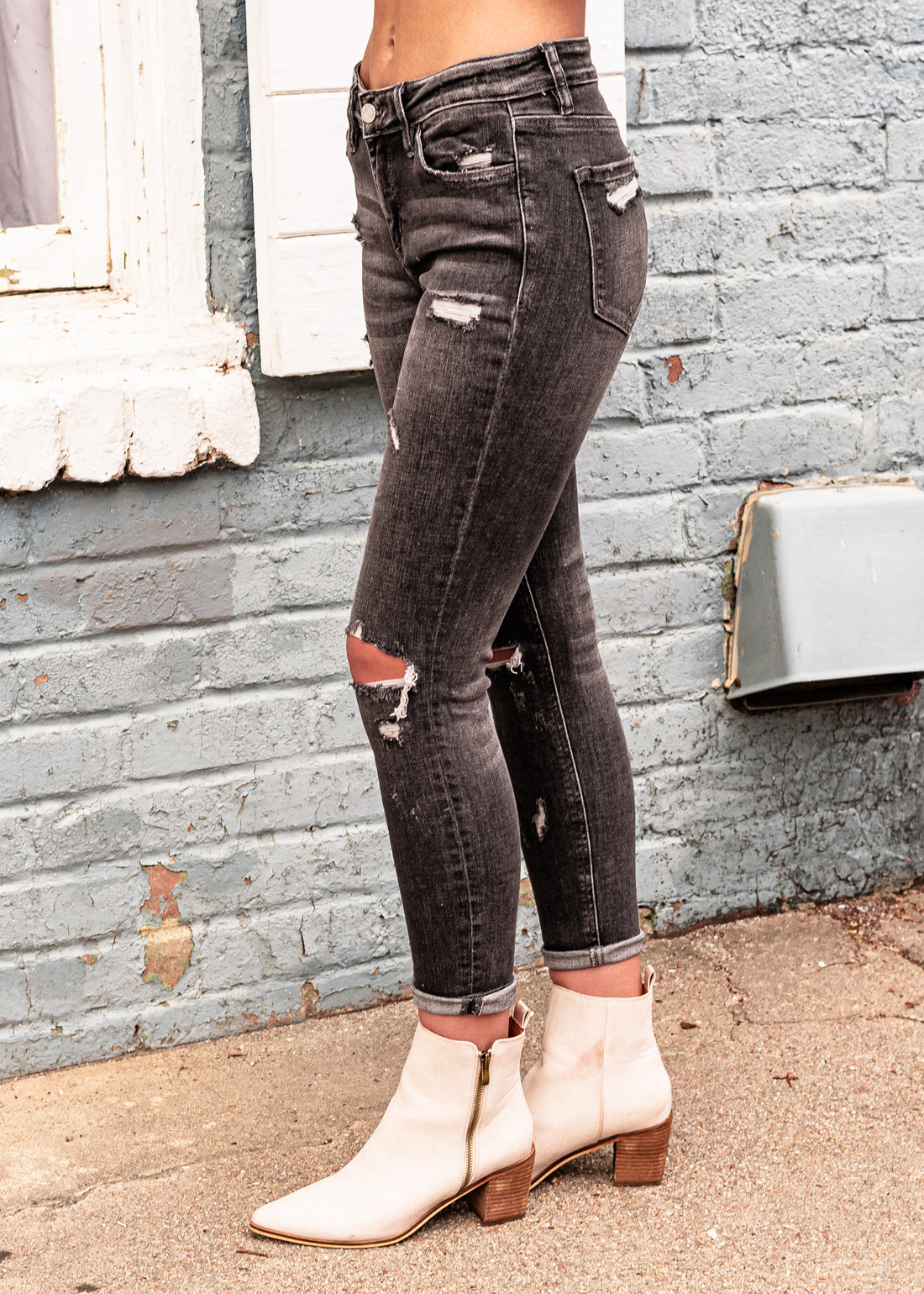 Amber Vervet Mid Rise Skinny Distressed Denims - Truelynn Clothing Company