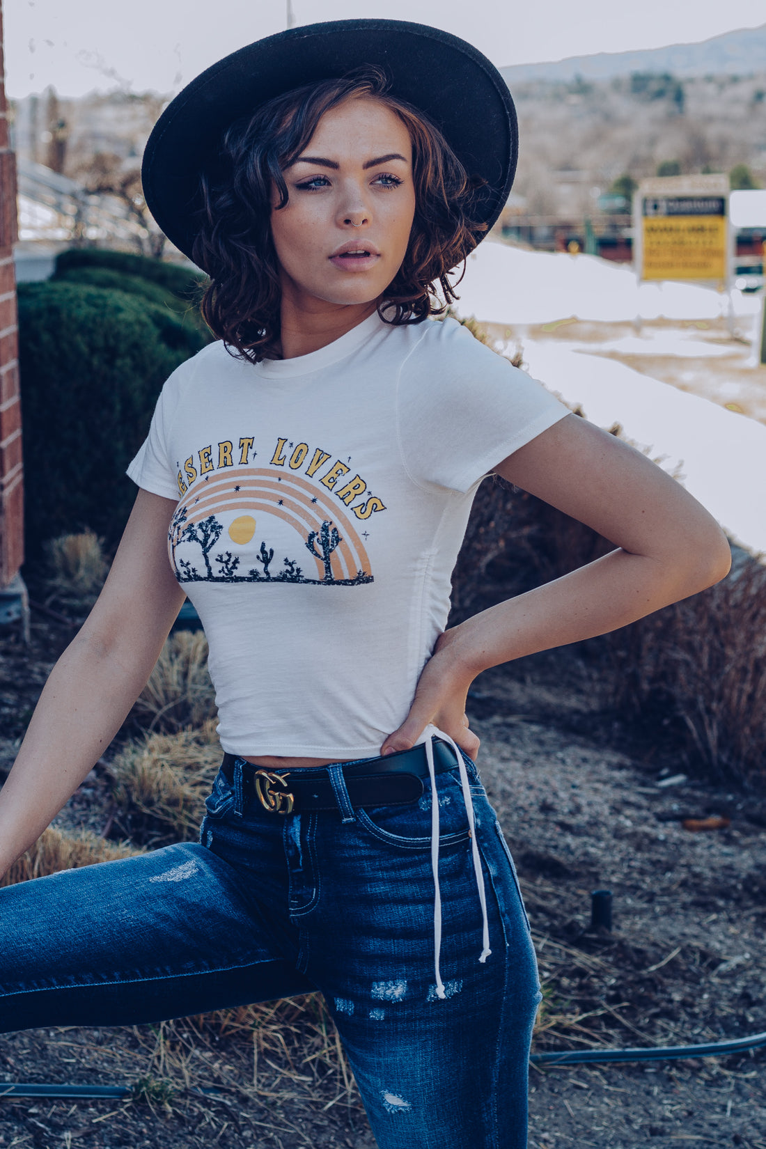 Desert Lover Ruched Crop Graphic Tee - Truelynn Clothing Company