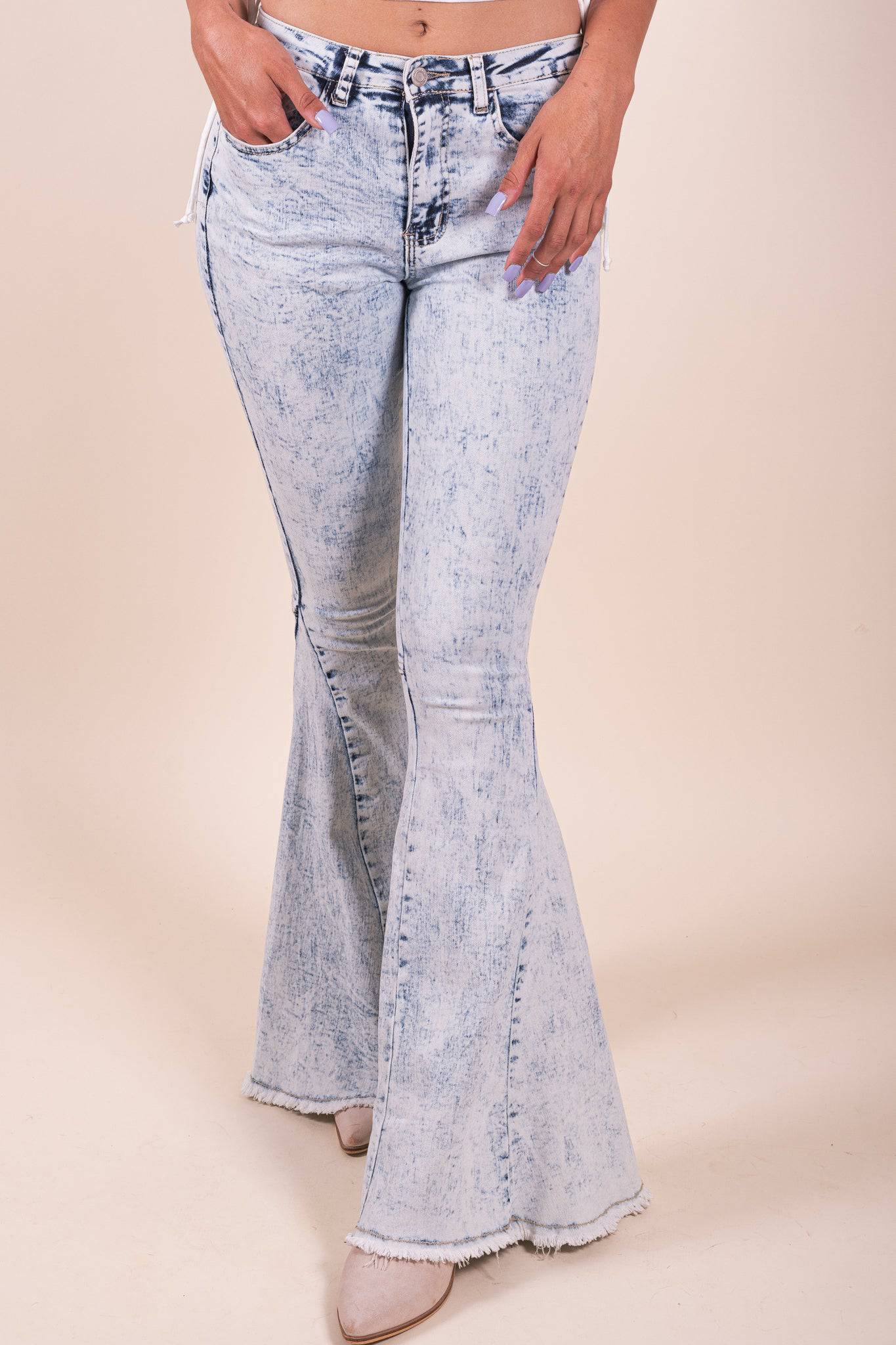 Women Suspenders High Rise Slim Bell-Bottom Jeans Denim Pants Fashionable  Wide Leg Jeans Esg13522 - China Jeans and Pants price | Made-in-China.com