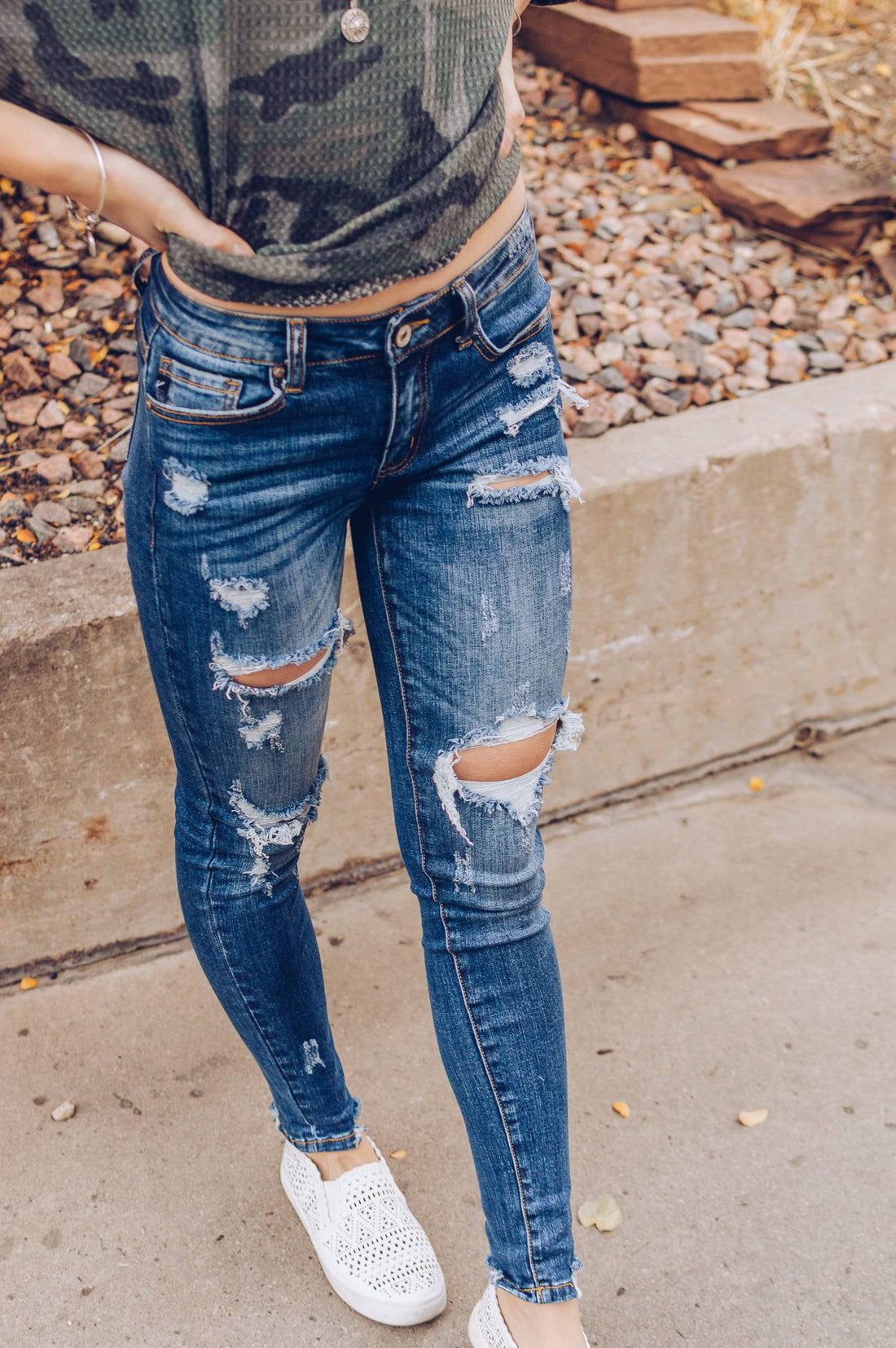 Kayla Distressed Kancan Mid Rise Skinny Denim