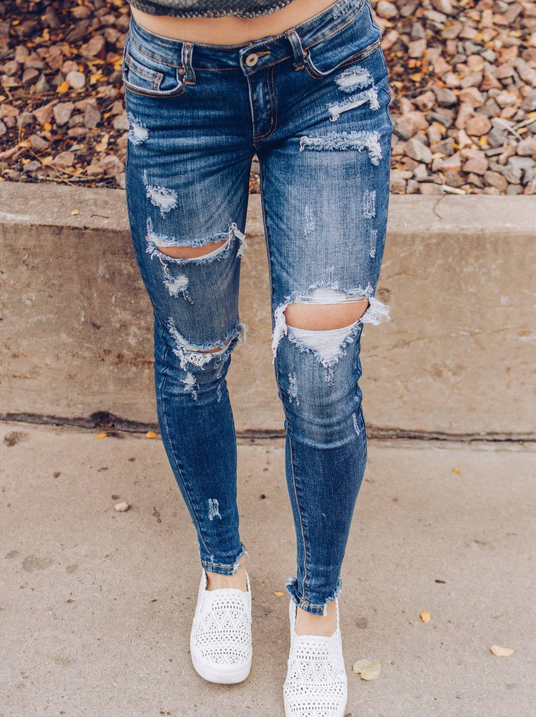 Kayla Distressed Kancan Mid Rise Skinny Denim