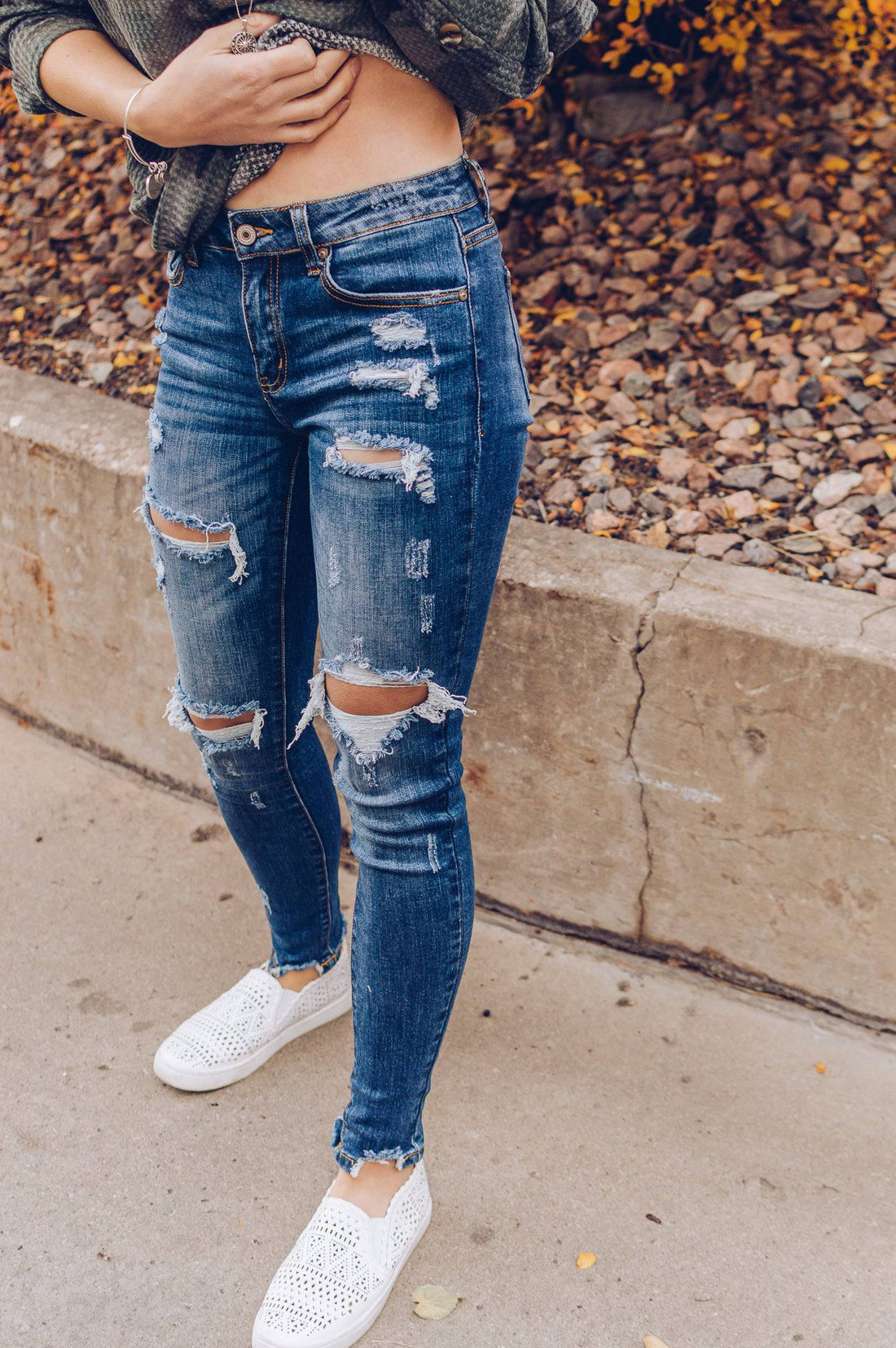 Kayla Distressed Kancan Mid Rise Skinny Denim