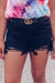 Your Loss Distressed Laced Detail Denim Shorts In Black